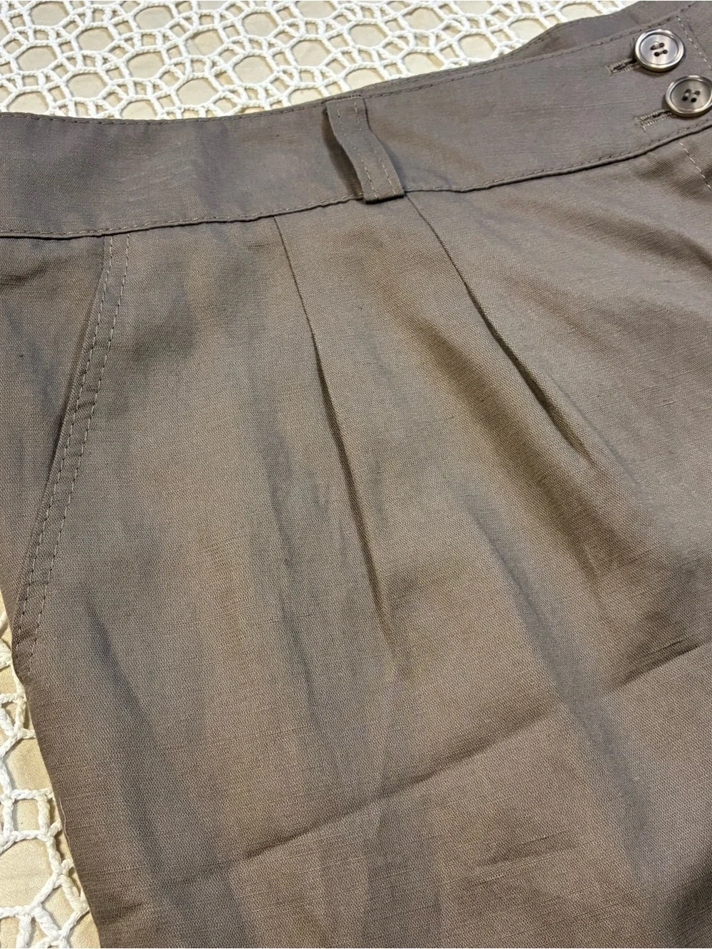 Basler Black Label Womens Linen Lyocell Pants Brown Pleated Dress EU 48 US 18